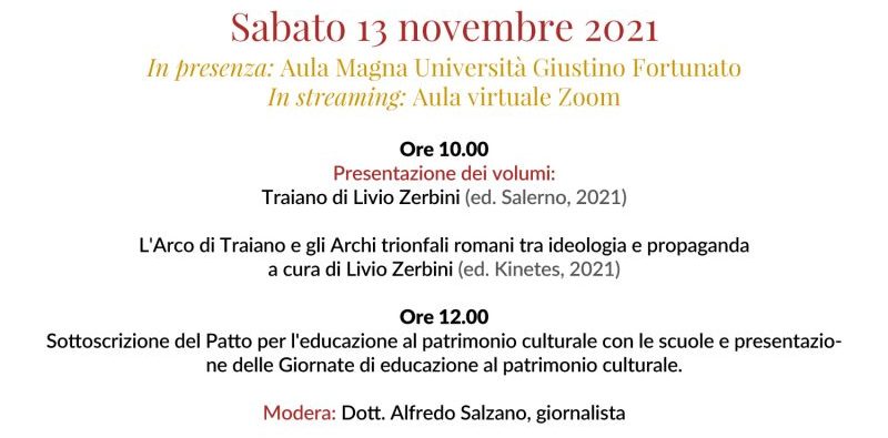 Unifortunato, sabato 13 novembre si terrà la presentazione dei volumi dedicati a Traiano a cura del Prof. Zerbini