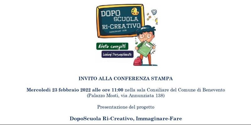 “DopoScuola Ri-Creativo, Immaginare-Fare”: mercoledì 23 la presentazione del progetto