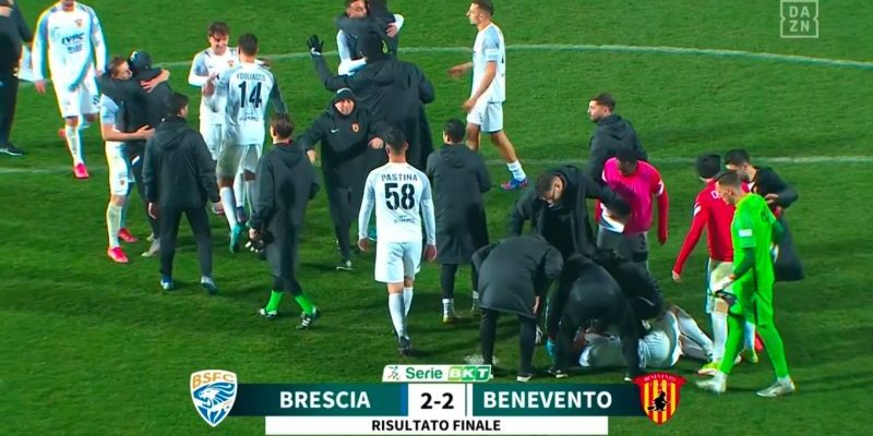 Brescia-Benevento 2-2: la Strega, in dieci per un tempo, porta via un punto dal “Rigamonti”