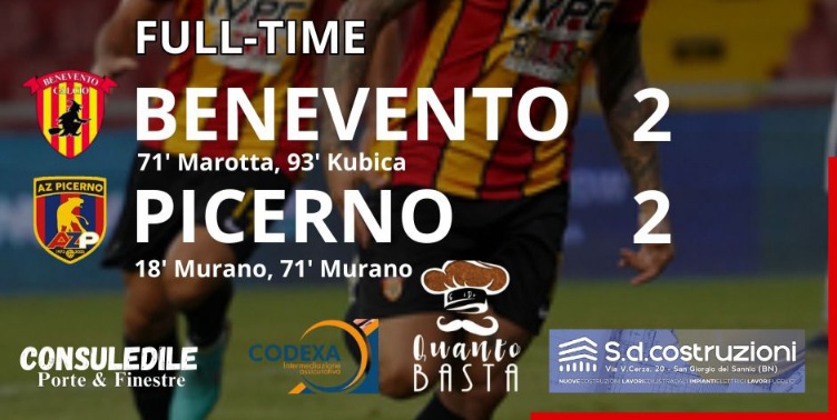 Benevento-Picerno 2-2: Kubica agguanta il pari in extremis