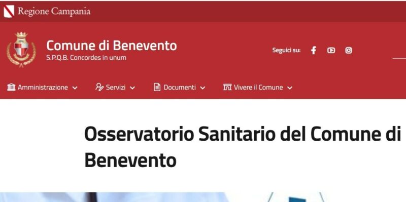 Benevento| Istituita la pagina web dell’Osservatorio Sanitario del Comune di Benevento