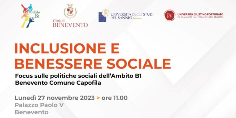 Benevento, politiche sociali: lunedì il forum a Palazzo Paolo V su “Inclusione e benessere sociale”