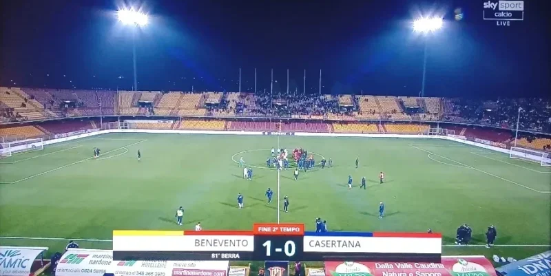 Benevento-Casertana 1-0: Berra decide il derby di testa, Strega terza
