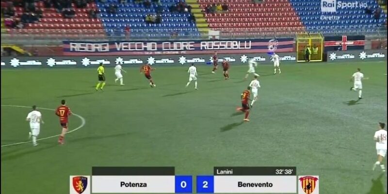 Potenza-Benevento 0-2: la doppietta di Lanini decide il turno infrasettimanale