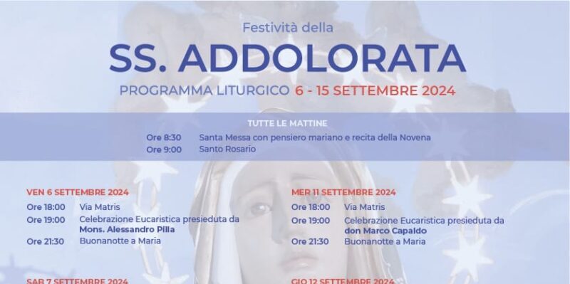 Benevento, Festa Patronale della Parrocchia della SS. Addolorata da venerdì 13 a domenica 15