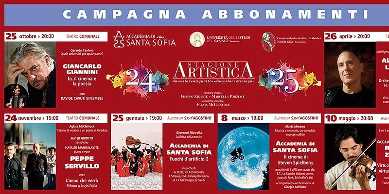 Nuova stagione Artistica dell’Accademia di Santa Sofia. Il 7 ottobre via alla vendita dei biglietti per Giancarlo Giannini