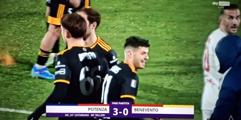 Potenza-Benevento 3-0: Caturano e Selleri affondano la Strega, classifica cortissima