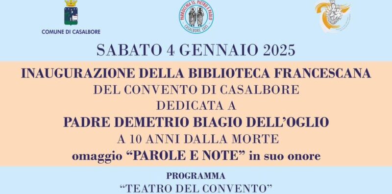 Casalbore, domani l’inaugurazione della Biblioteca francescana “Fr. Demetrio Dell’Oglio” 