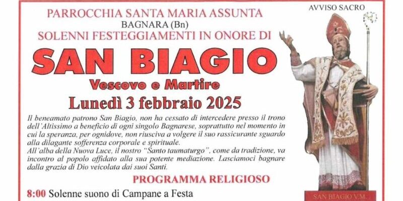 Bagnara, lunedì 3 febbraio si celebra San Biagio: ecco il programma civile e religioso