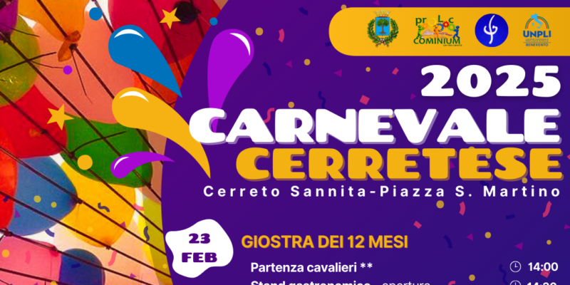 Ufficializzate le date del Carnevale Cerretese 2025: si parte il 23 febbraio