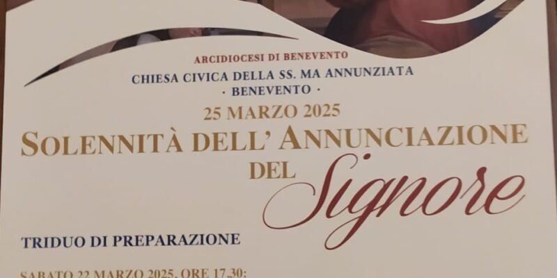 Arcidiocesi di Benevento, il programma per le celebrazioni dell’Annunciazione del Signore