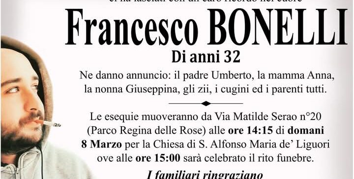 L’ultimo saluto a Francesco Bonelli: giovane solare e instancabile, strappato dalla vita troppo presto